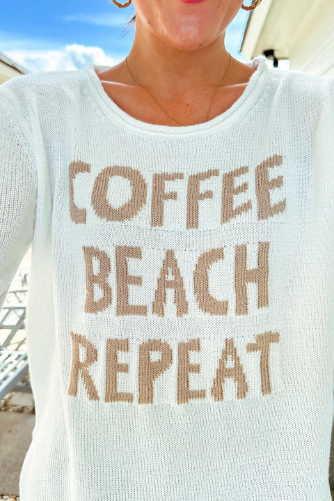 White COFFEE BEACH REPEAT Graphic Sweater