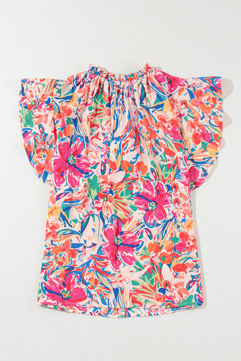 Multicolour Floral Ruffled Sleeve V Neck Summer Blouse