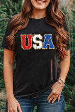 Black Glitter Trim Chenille USA Graphic T Shirt