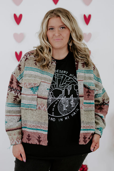 Chaqueta con botones y estampado azteca occidental de talla grande 