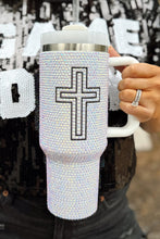 White Cross Rhinestone40 OZ Tumbler with Handle