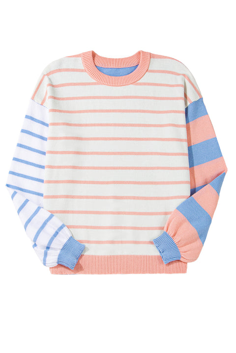 Pale Chestnut Colorblock Striped Drop Shoulder Cozy Sweater