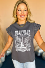 Dark Grey NASHVILLE Music City Stud Cuff Graphic Tee