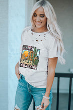 White DESERT DREAMER Western Cactus Print Ripped T Shirt