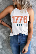 White 1776 USA Printed Round Neck Tank Top