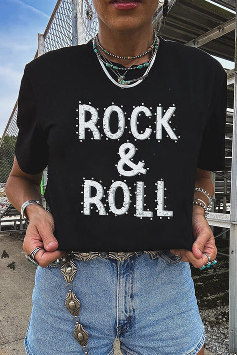 Black ROCK & ROLL Graphic Crew Neck Tee