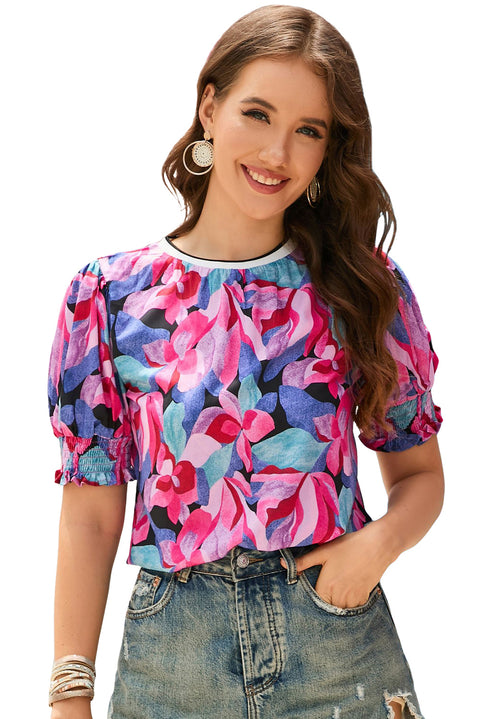 Floral Print Shirred Puff Sleeve Blouse