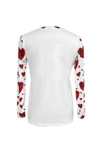 White Heart Shape Print Round Neck Long Sleeve T Shirt