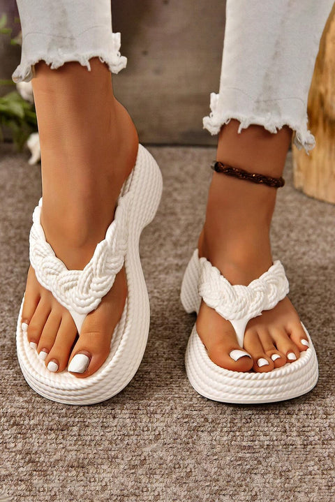 White Braided Pattern Thick Sole Flip Flop