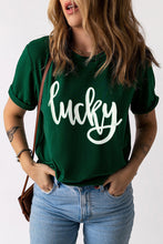 Green St. Patricks Lucky Puff Print Round Neck Casual Tee