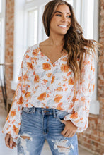 White Tassel Tie V Neck Bubble Sleeve Floral Blouse