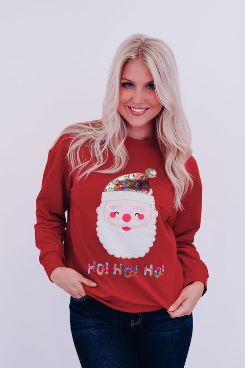 Sudadera roja de Papá Noel con lentejuelas HO HO HO