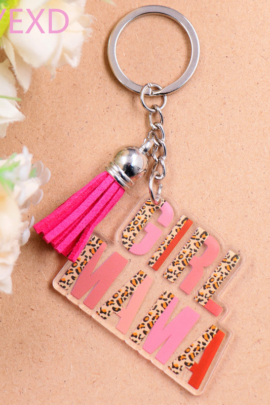 Strawberry Pink GIRL MAMA Tassel Keychain