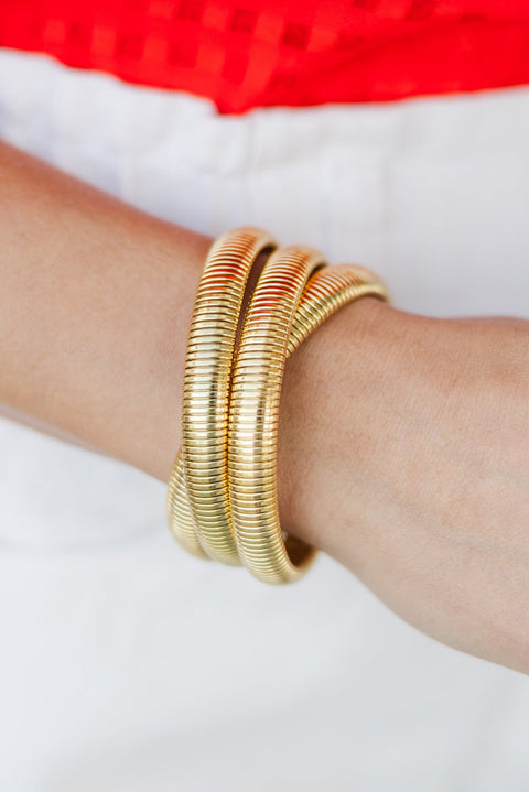 Gold 3 Layers Chunky Alloy Bangle