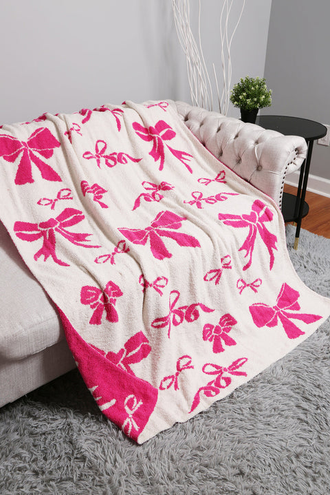 Rose Red Bow Printed Cozy Soft Throw Blanket