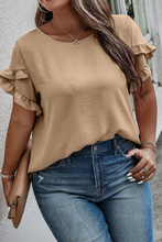 Light French Beige Ruffled Short Sleeve Plus Size Top