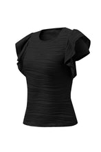 Black Wavy Textured Ruffle Sleeve Top