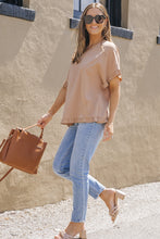 Khaki Ruffle Trim Short Sleeve Oversize Blouse