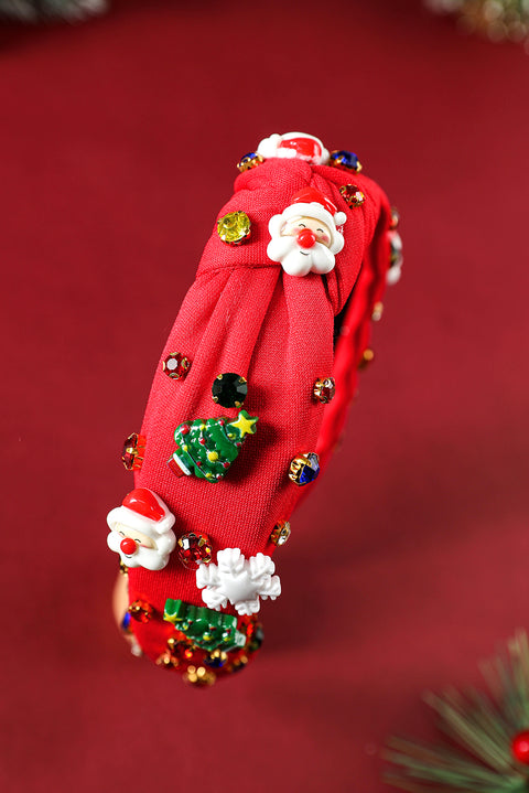 Fiery Red Cartoon Christmas Pattern Rhinestone Knotted Headband