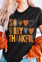 Black So Very Thankful Heart Printed Crewneck Thanksgiving T Shirt