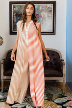 Orange Stripe Oversized Buttoned Front Sleeveless Wide Leg Jumpsuit