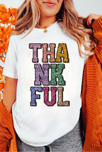 White Heat-transfer Printed THANKFUL Letter Graphic T Shirt