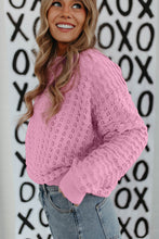 Pink Crochet Knit Drop Shoulder Sweater