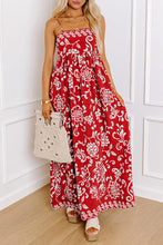 Red Floral Printed Spaghetti Strap Empire Waist Maxi Dress