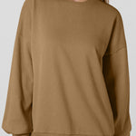 Camel Solid Fleece Lined Drop Shoulder High Low Sweatshirt