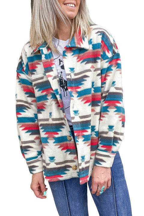 Multicolor Aztec Print Button-up Turn Down Collar Shacket