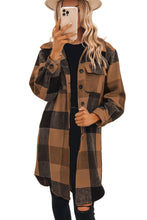 Khaki Plaid Button-Down Flap Pocket Long Shacket