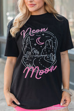 Black neon moon Letter Graphic Short Sleeve Top