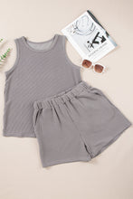 Medium Grey Corded Sleeveless Top and Pocketed Shorts Set