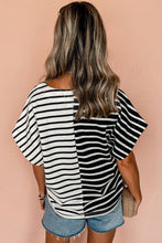 Black Stripe Two Tone Colorblock V Neck T Shirt