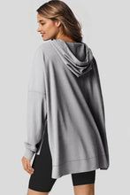 Gray Waffle Knit Fleece Lined High Low Oversized Hoodie