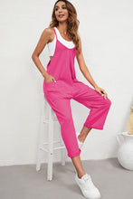 Rose Red Pocketed Adjustable Spaghetti Strap Straight Leg Jumpsuit