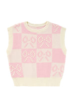 Pink Preppy Bow Detail Checkered Sweater Vest