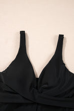 Black Crossed V Neck Adjustable Strap Babydoll Tankini Top