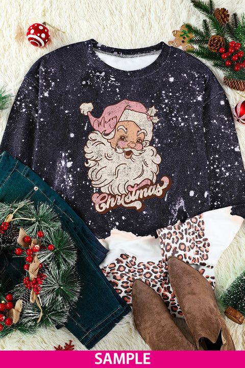 Snowy Christmas Graphic Leopard Bleached Sweatshirt