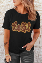 Black Sequined Thankful Round Neck Graphic Tee