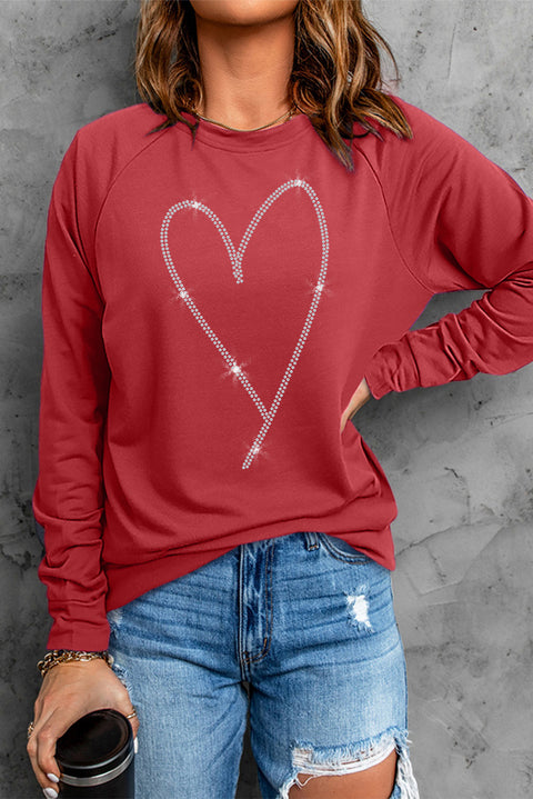 Rhinestone Heart Shaped Long Sleeve Sweatshirt