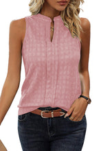 Pink Lattice Textured Split Neck Tank Top