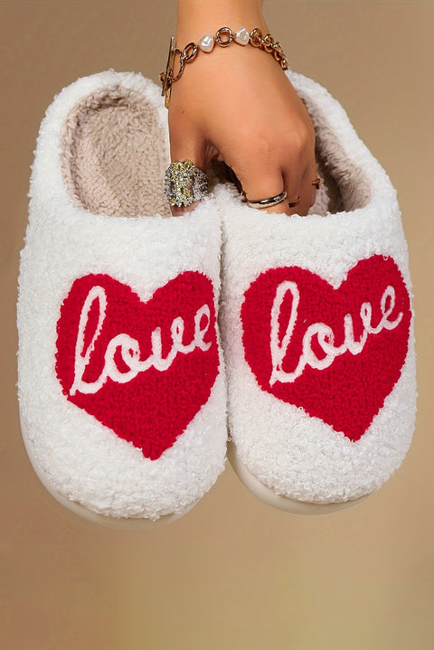 Fiery Red Valentine Love Heart Pattern Home Fuzzy Slippers