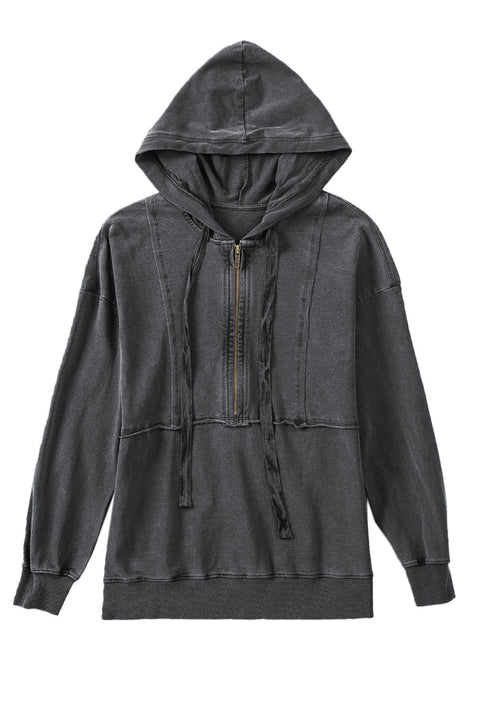 Zipped Front Stitching Hooded Sweatshirt