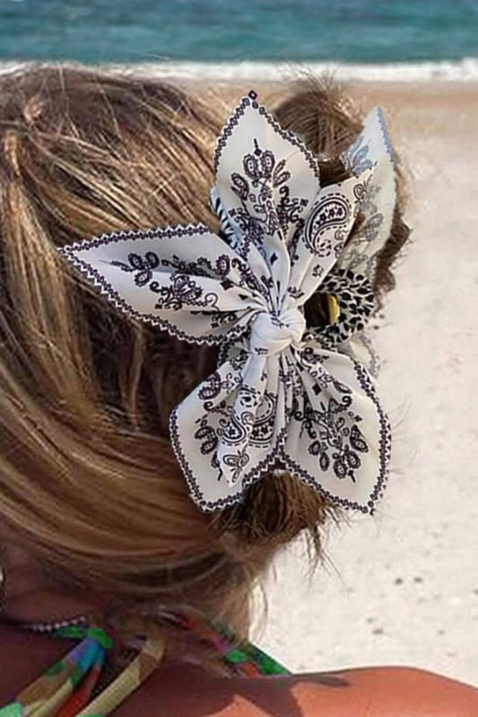 Black Paisley Floral Print Bow Knot Hair Clip