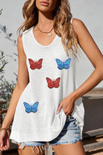 White Sequin Butterfly Graphic Waffle Knit Tank Top