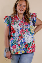 Blusa con cuello en V y manga japonesa con volante y estampado floral