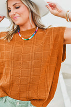 Chestnut Grid Textured Short Sleeve Sweater