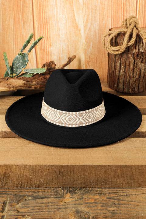 Brown Aztec Embroidery Retro  Flat Fedora Hat