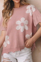 Light Pink Pearled Flower Distressed Edge Sweater T Shirt